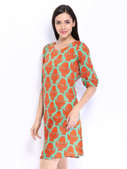 W Women Sea Green &amp; Orange Printed Kurta