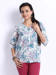 W Women White Floral Print Top