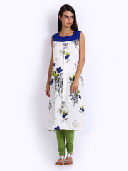 W Women White &amp; Blue Floral Print Kurta