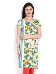 W Women White &amp; Green Printed Kurta