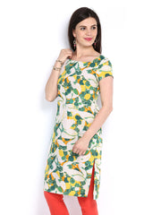 W Women White &amp; Green Printed Kurta