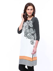 W Women White &amp; Grey Printed Kurta