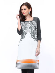 W Women White &amp; Grey Printed Kurta