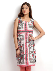W Women White &amp; Pink Printed Kurta