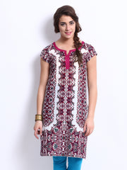 W Women White &amp; Pink Printed Kurta