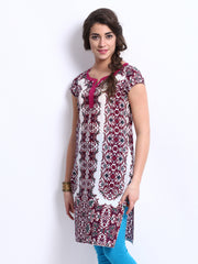 W Women White &amp; Pink Printed Kurta