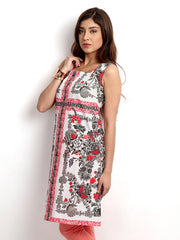 W Women White &amp; Pink Printed Kurta
