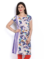 W Women White &amp; Purple Printed Kurta