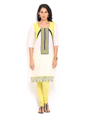 W Women White &amp; Yellow Printed Kurta