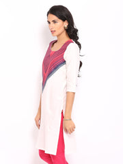 W Women White Linen Blend Printed Kurta