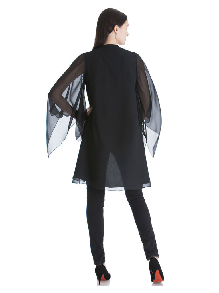Wendell Rodricks for Stylista Women Black Sheer Cover Jacket