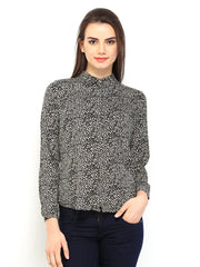 Wills Lifestyle Women Black &amp; Off-White Printed Shirt