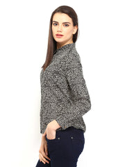 Wills Lifestyle Women Black &amp; Off-White Printed Shirt