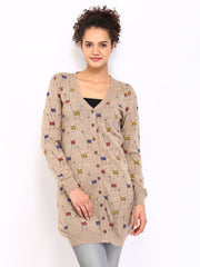 Wills Lifestyle Women Brown Printed Cardigan
