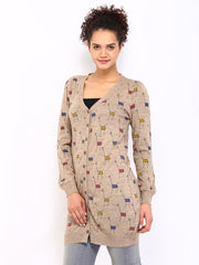 Wills Lifestyle Women Brown Printed Cardigan