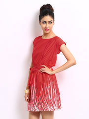Wills Lifestyle Orange &amp; White Printed Fit &amp; Flare Dress