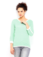 Wills Lifestyle Women Mint Green &amp; Off-White Sweater