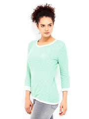 Wills Lifestyle Women Mint Green &amp; Off-White Sweater
