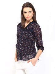 Wills Lifestyle Women Navy Printed Shirt