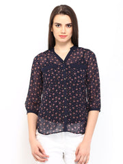 Wills Lifestyle Women Navy Printed Shirt
