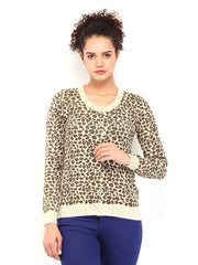 Wills Lifestyle Women Beige Animal Print Cardigan