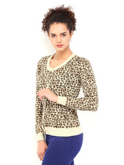 Wills Lifestyle Women Beige Animal Print Cardigan