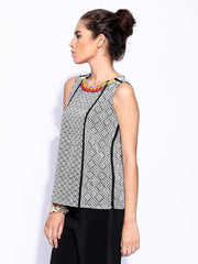 Wills Signature by Ritu Kumar Women Black &amp; White Embroidered Top