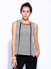 Wills Signature by Ritu Kumar Women Black &amp; White Embroidered Top