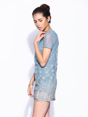 Wills Signature by Ritu Kumar Women Blue Embroidered Top