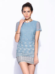 Wills Signature by Ritu Kumar Women Blue Embroidered Top