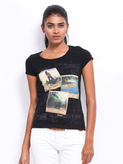 Wrangler Women Black Printed T-shirt