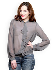 XnY Women Grey Sheer Top