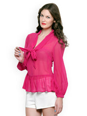XnY Women Fuchsia Sheer Peplum Top