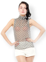 XnY Women Black &amp; White Sheer Top