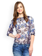 XnY Women Blue &amp; White Printed Top