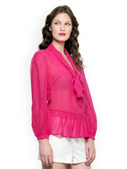 XnY Women Fuchsia Sheer Peplum Top