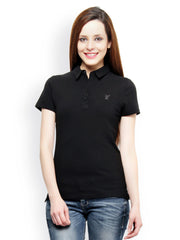 XnY Women Black Polo T-shirt