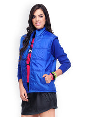Yepme Women Blue Padded Sleeveless Jacket