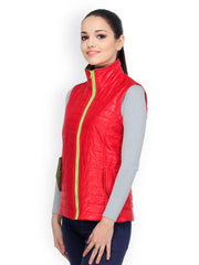 Yepme Women Red Padded Sleeveless Jacket