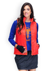 Yepme Women Orange Padded Sleeveless Jacket