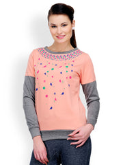 Yepme Women Peach Printed Sweatshirt