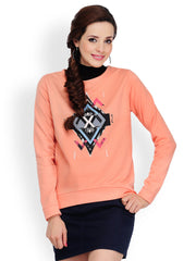 Yepme Women Peach Printed Sweatshirt