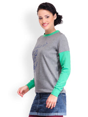 Yepme Women Grey Melange Printed Sweatshirt