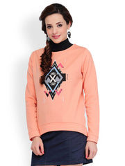 Yepme Women Peach Printed Sweatshirt