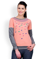 Yepme Women Peach Printed Sweatshirt