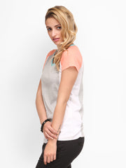 Yepme Women Grey &amp; Peach Coloured T-shirt