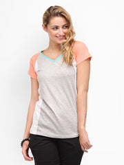 Yepme Women Grey &amp; Peach Coloured T-shirt