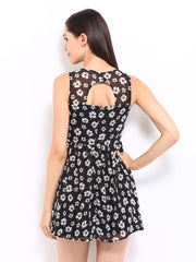 Zink London Black &amp; Off-White Floral Print Fit &amp; Flare Dress