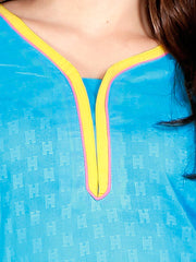 Zoom Women Blue and Yellow Churidar Kurta