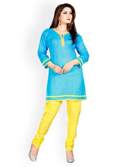 Zoom Women Blue and Yellow Churidar Kurta